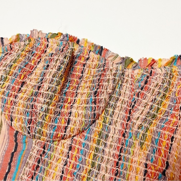 Anthropologie Pilcro Rainbow Smocked Crop Top Small striped boho festival corset - Picture 4 of 12